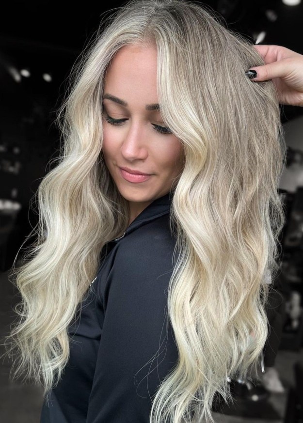 Ashy Blonde Color with Framing Highlights on Longer Hair