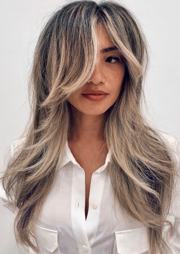 Asian Black Hair with Cool Blonde Highlights and Short Layers