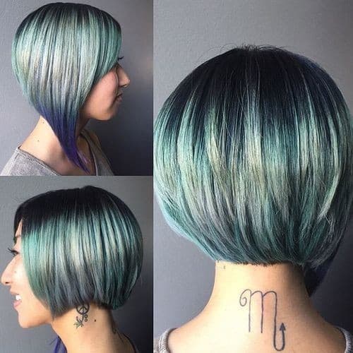 Asymmetrical Short Bob Cut - Ombre Balyage Highlight