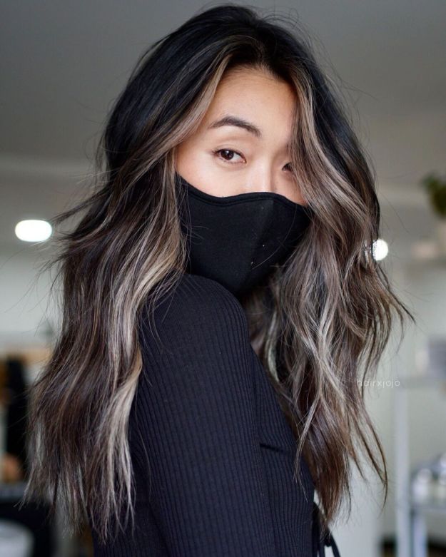 Black Hair with Brown and Blonde Balayage