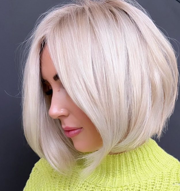 Blonde Bob with Middle Part and Rounded Bottom