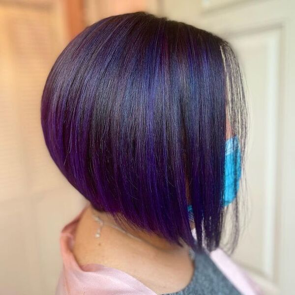 blue and purple hairstyle - a woman wearing a surgical facemask