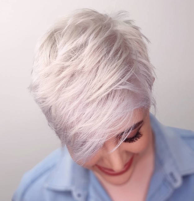 Bright Blonde Pixie with Side Bangs