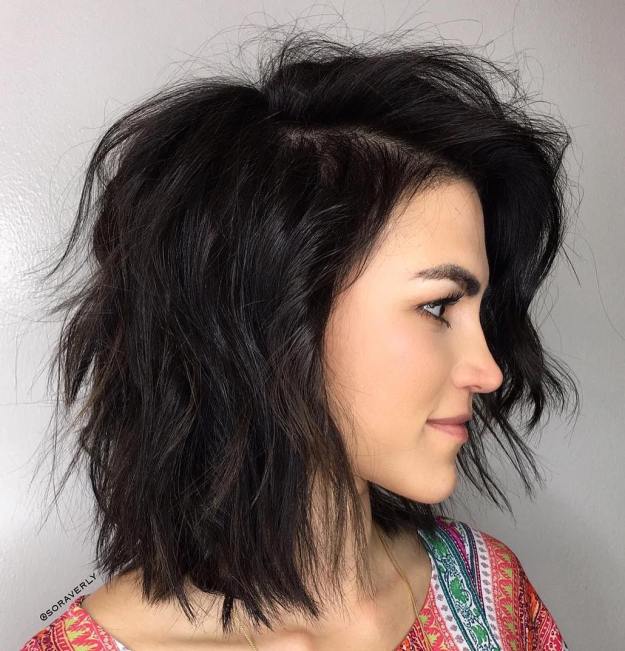 Brunette Side-Parted Messy Bob