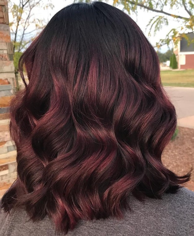 Burgundy Balayage For Thick Black Hair