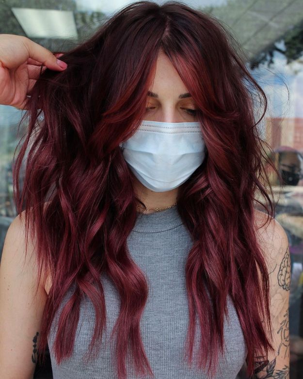 Burgundy Hair with Copper Money Pieces