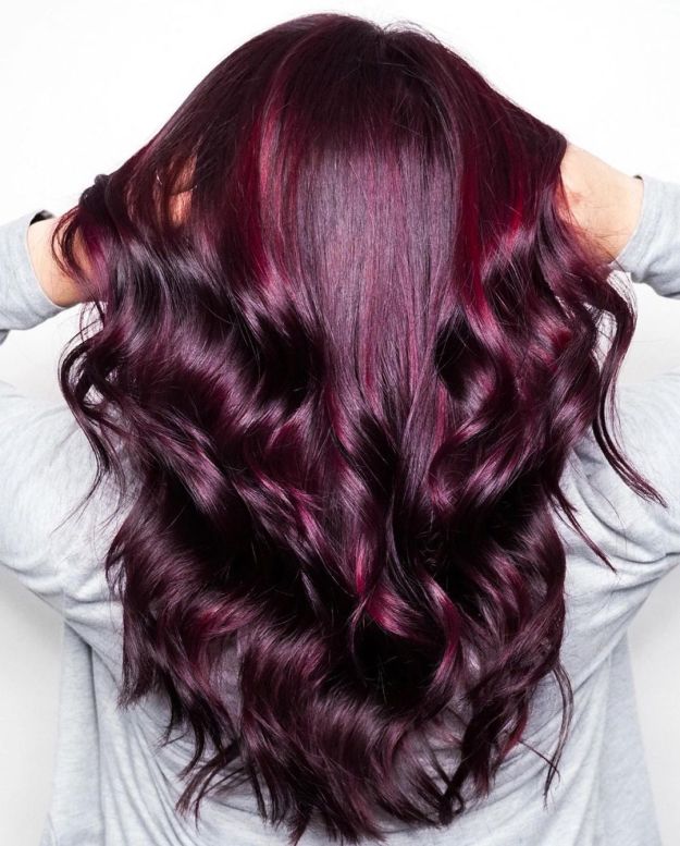 Cherry Chocolate Hair with Burgundy Roots