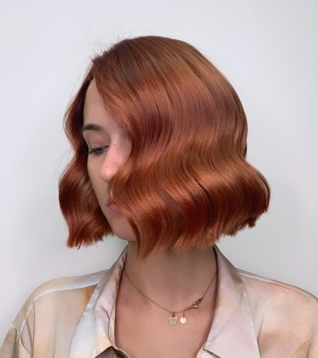 Chic Red Bob with Side Part and Blunt Ends
