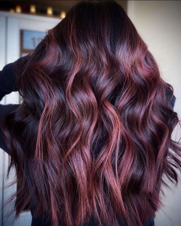 Cool Red and Burgundy Balayage for Dark Brown or Black Hair