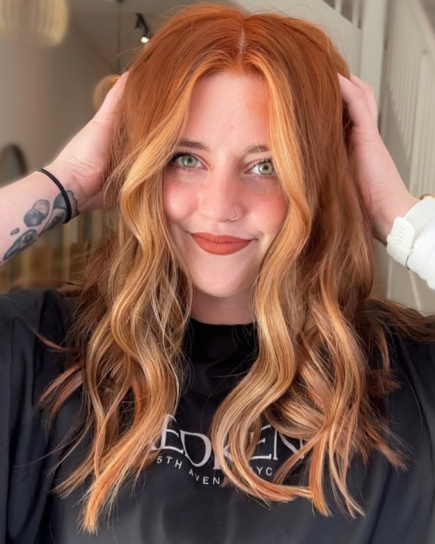 Copper Hair with Dak Blonde Face Framing Streaks
