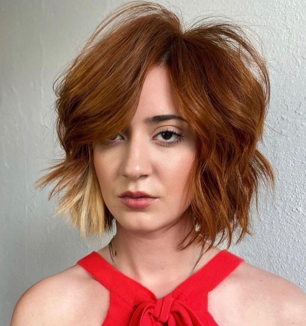 Copper Shaggy Side Part Bob