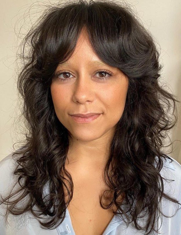 Curly Hair Shag with Straight Framing Bangs