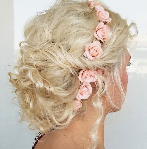 curly messy blonde updo