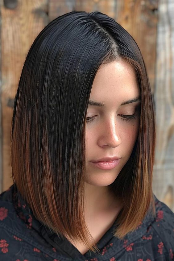 dark brown and black ombre A-line bob Haircut