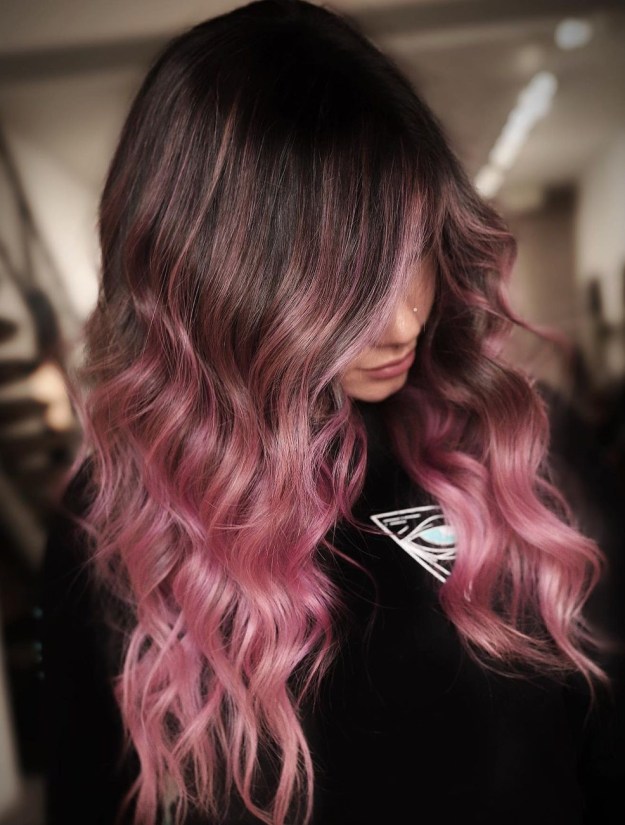 Dark Hair with Mid Shaft Pink Balayage