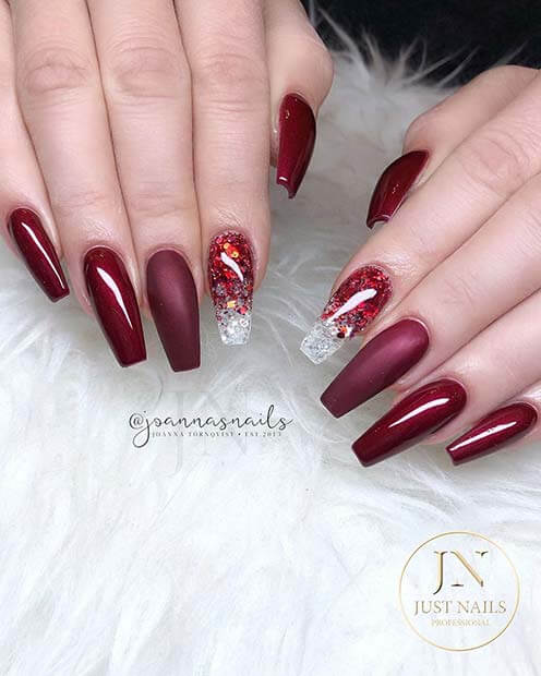 Dark Red And Burgundy Nails