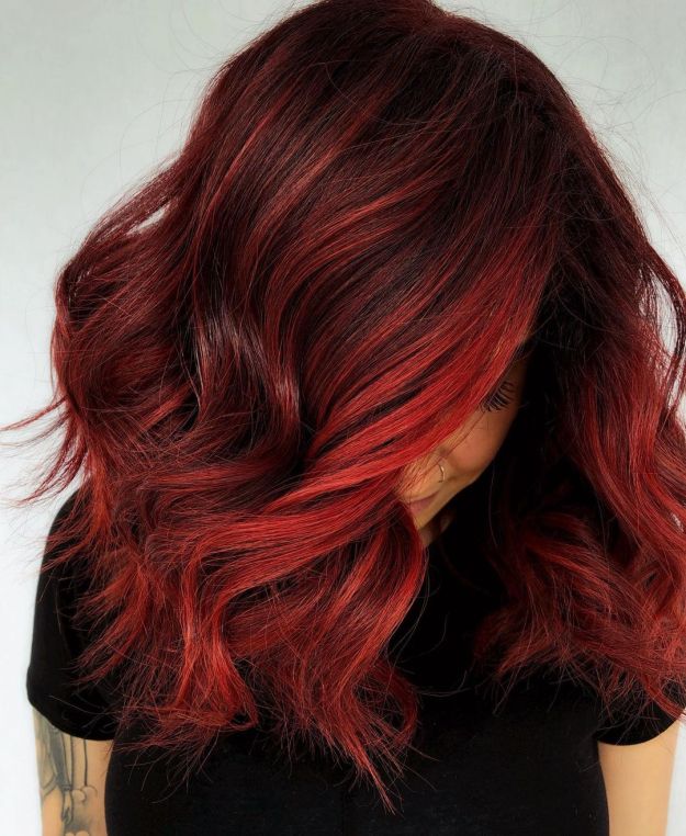 Dark to Bright Red Hair Balayage