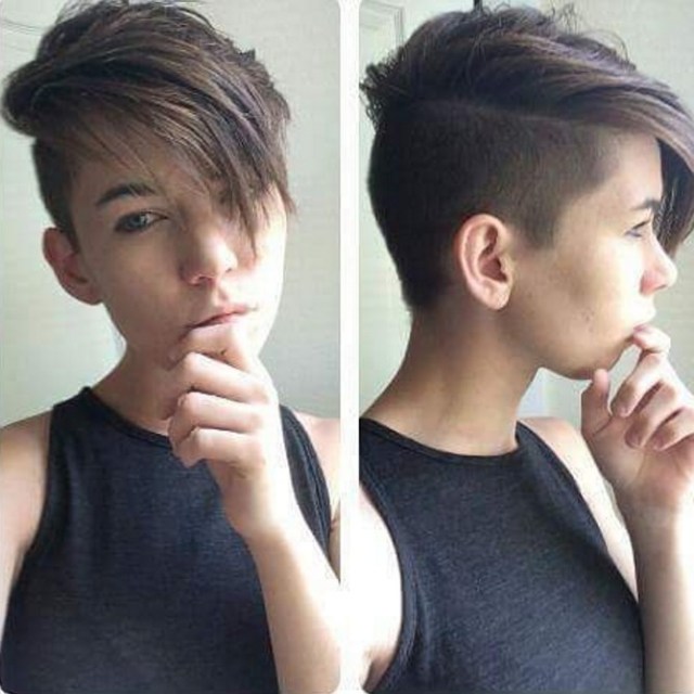 Edgy undercut pixie with long fringe