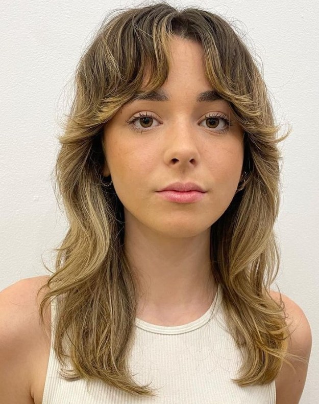 Flipped Out Bangs and Dark Blonde Ombre Highlights