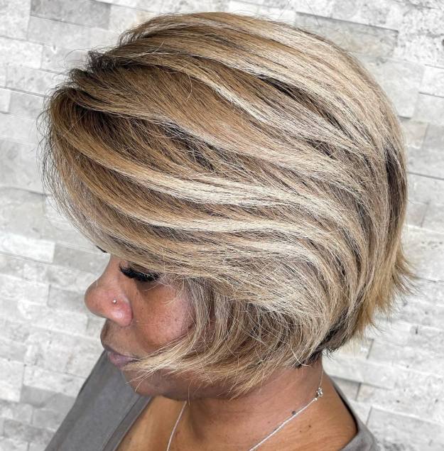 Flowy Blonde Pixie Bob with Dark Roots