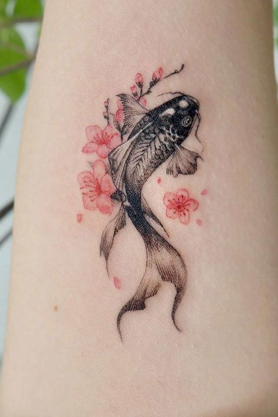 Koi Fish And Cherry Blossom Tattoo