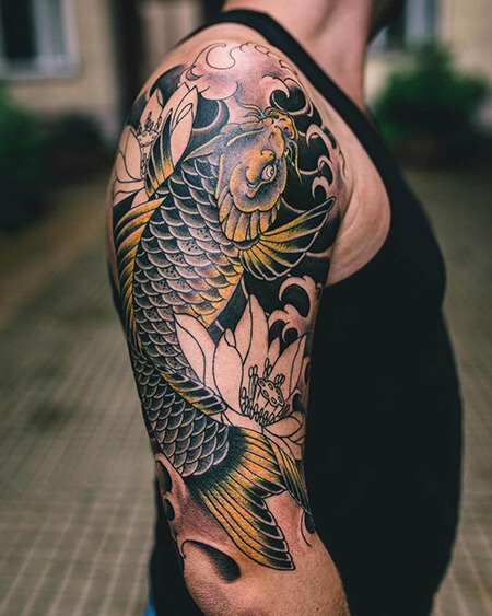 Koi Fish And Lotus Flower Tattoo