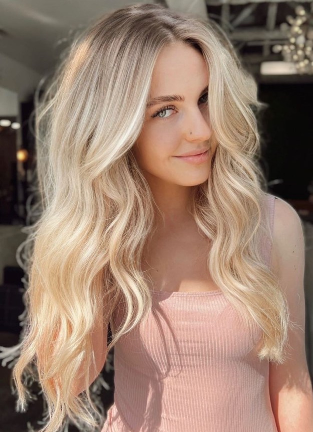 Long Blonde Hair with Shadow Roots