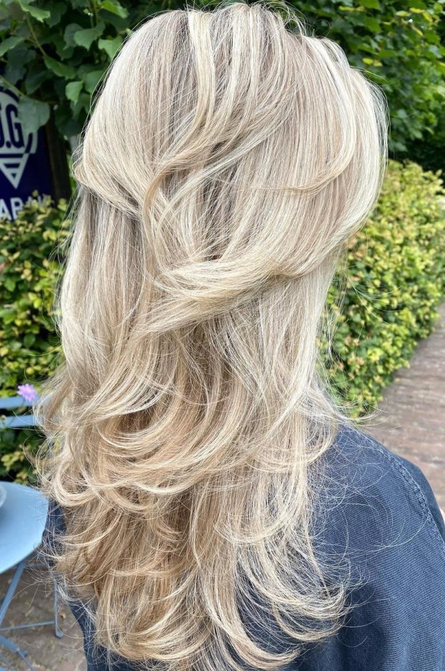 Long Blonde Hair with Varying Length Layers