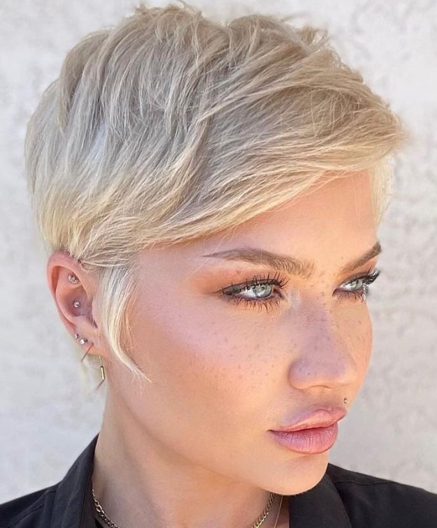 Long Blonde Pixie with Side Bangs