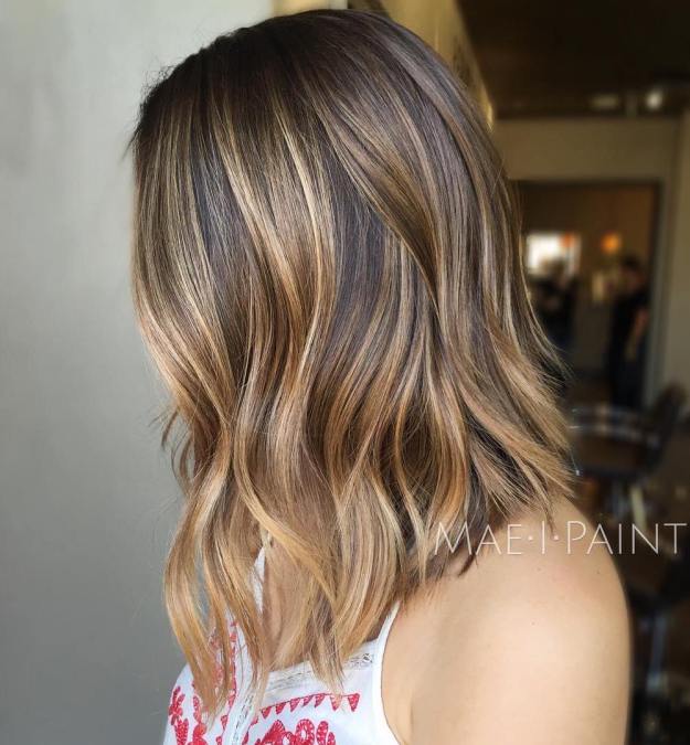 Long Brown Bob With Balayage Highlights