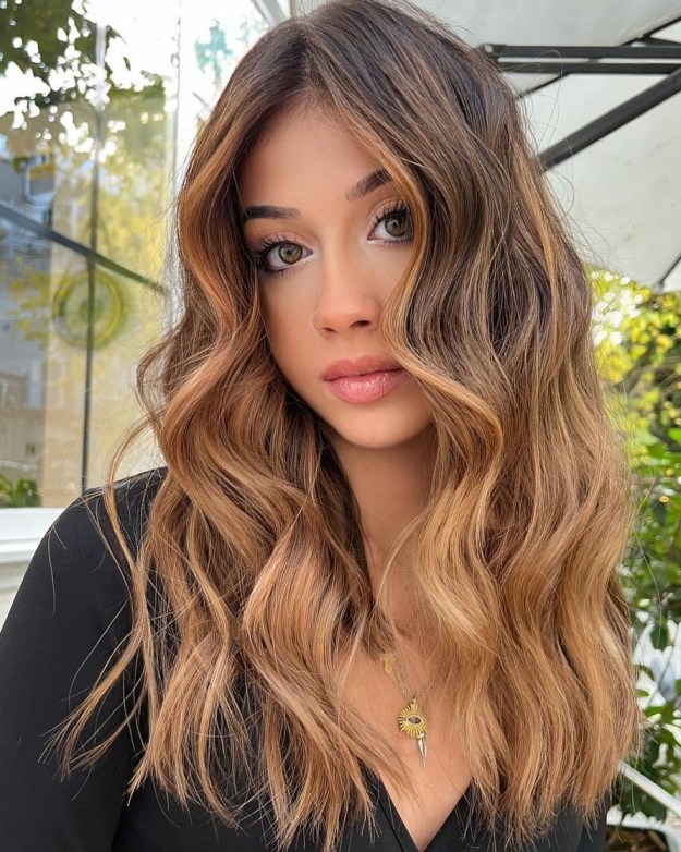 Long Brown Locks with Honey Blonde Balayage