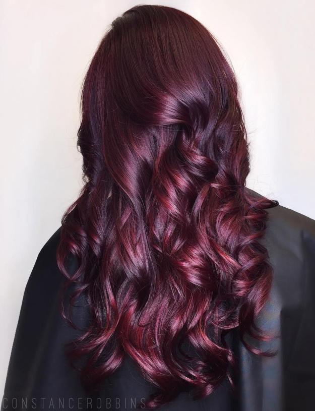 Long Burgundy Hair With Maroon Highlights