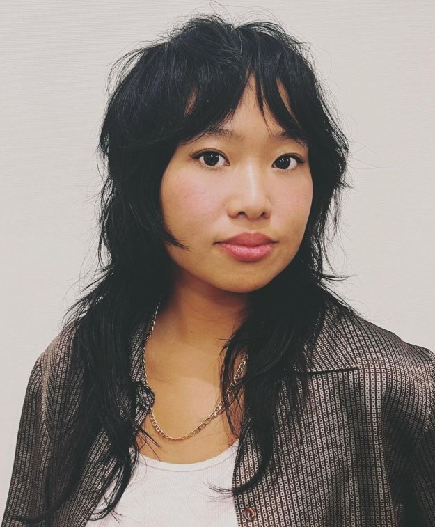 Long Cut with Choppy Layers and Curtain Bangs