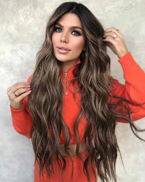 Long Dark Brown Hairstyle With Dirty Blonde Highlights