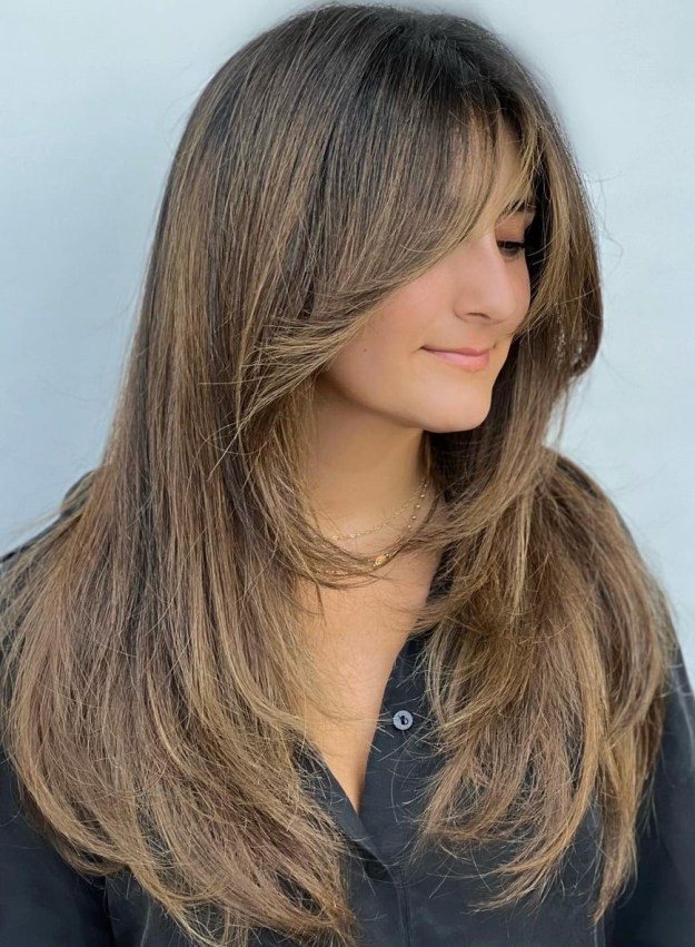 Long Hairstyle with Brown Balayage and Short Layers