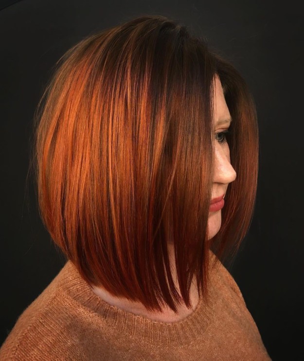 Long Layered Copper Bob for Thick Hair