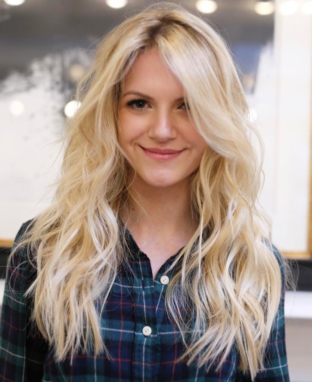 Long Light Blonde Hair With Darkened Roots