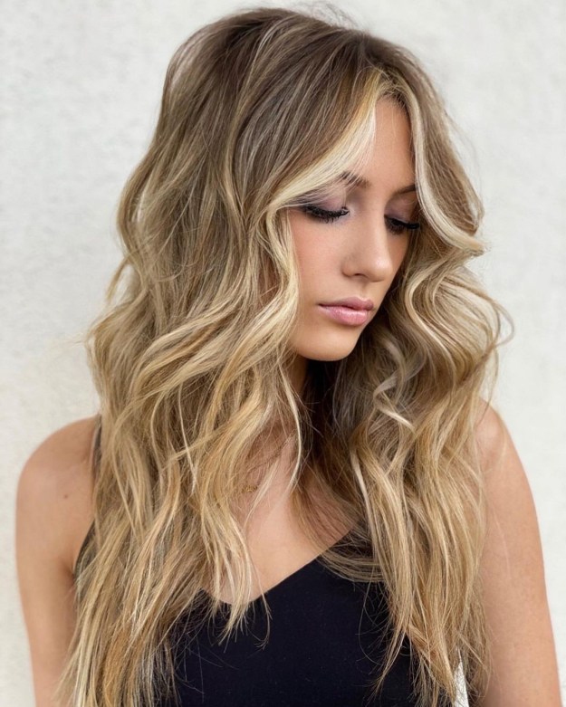 Long Middle Past Hairstyle with Face Framing Highlights