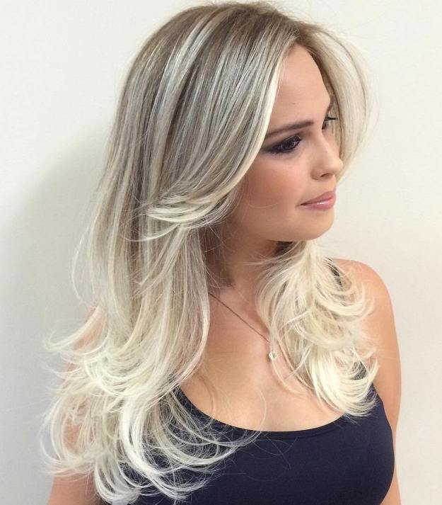 Long Platinum Blonde Balayage Hair