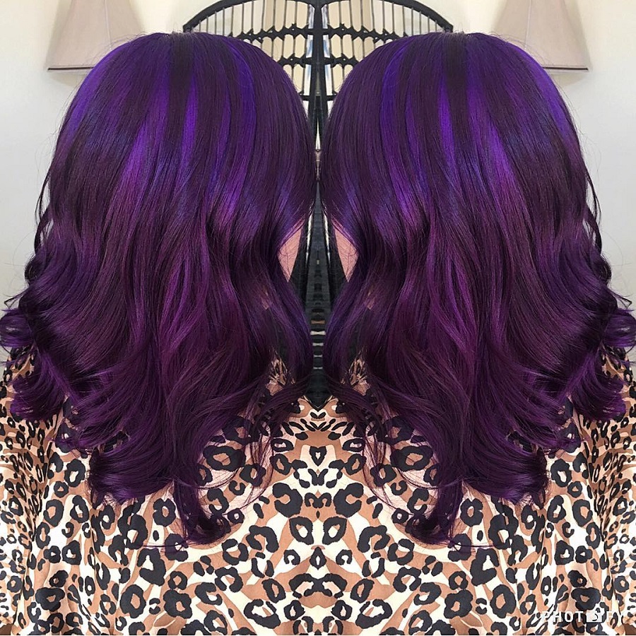 long purple inverted bob