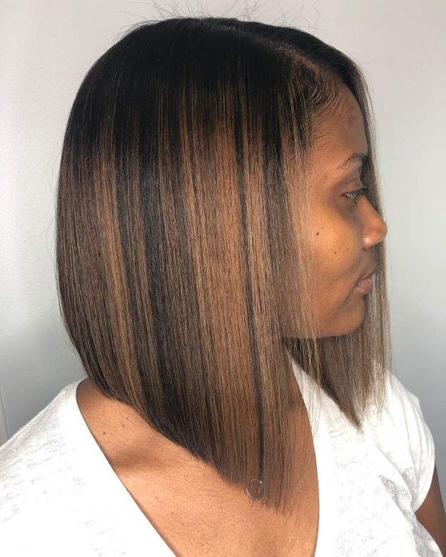 Long Straight Bob with Brown Highlights for Black Women