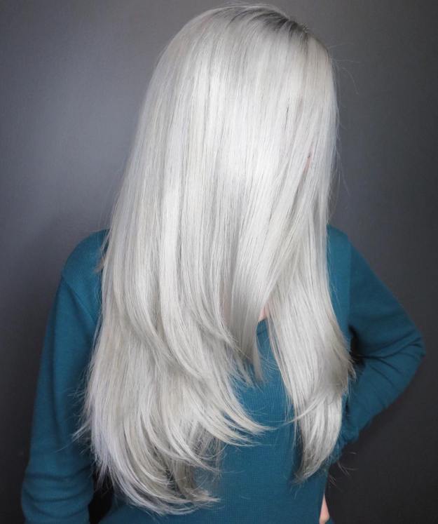Long White Blonde Layered Hair