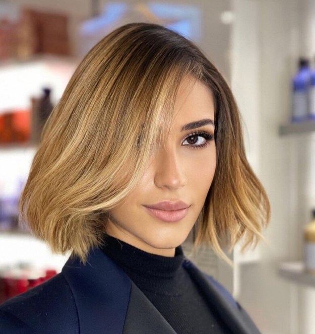 Lovely Blonde Cut with Side Swept Bangs