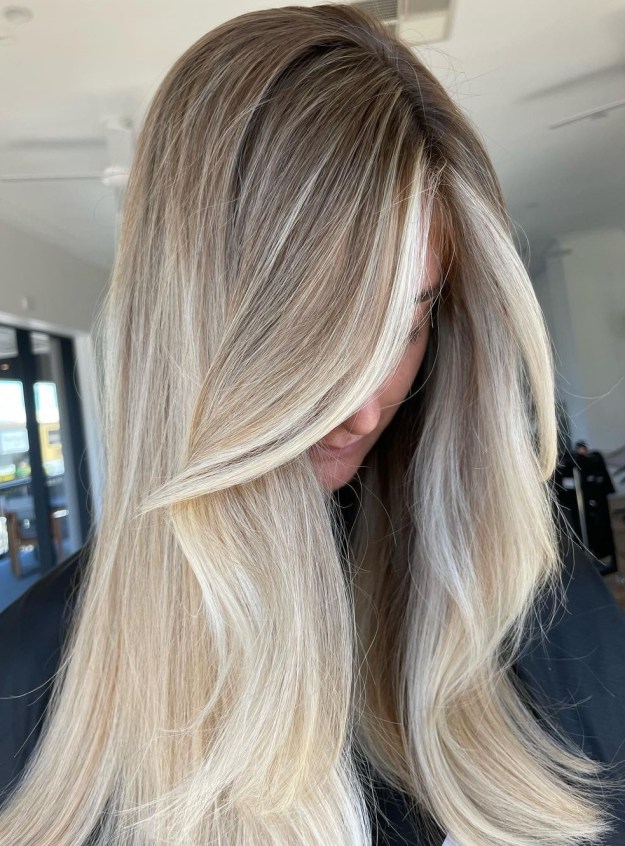 Low Maintenance Blonde Hair Color on Long Brown Locks