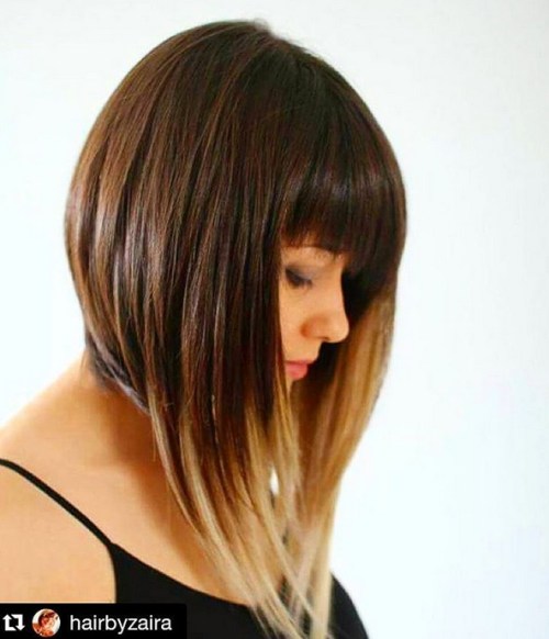 Peinado ombre bob de ángulo medio con flequillo