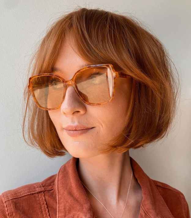 Medium Red Brown Bob with Bangs