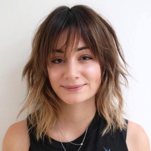Medium Shaggy Haircut with Bangs and Ombre