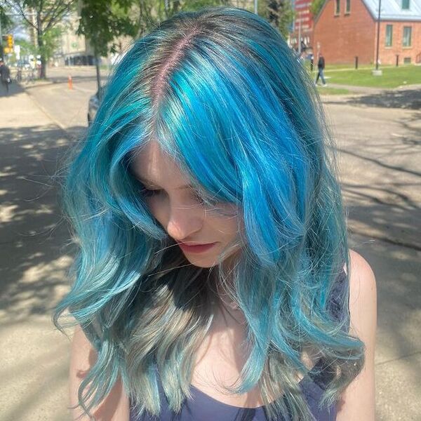 Mermaid Vibes Light Blue Hair - a woman wearing a black top