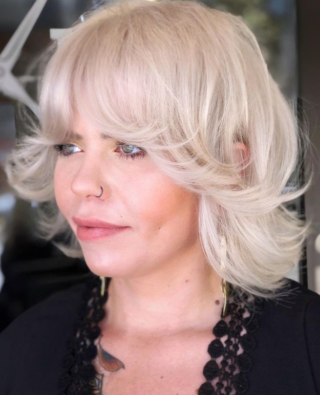 Modern Shaggy Bob Dyed White Platinum Blonde