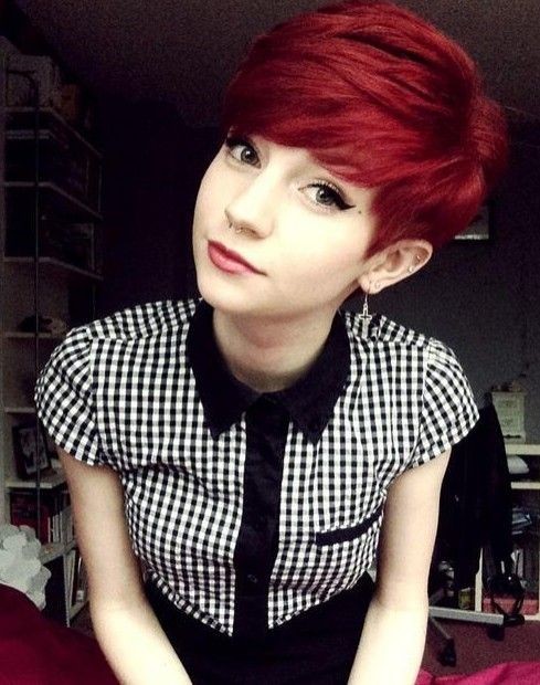 Pretty Red Pixie Haircut - Short Hairstyles with Bangs